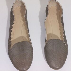 Chloe scalloped snakeskin ballet flat loafer women’s Size 6.5 military green.